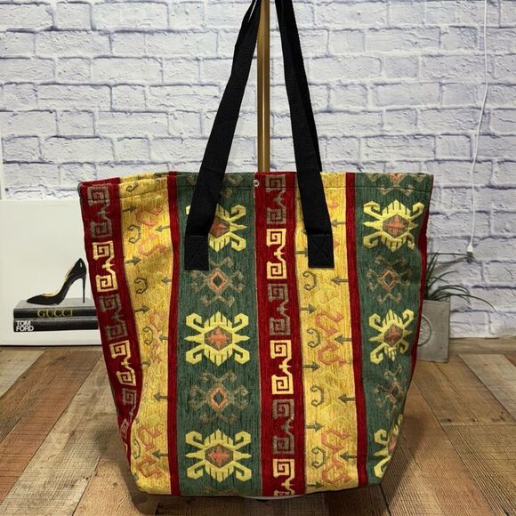 Hans Handicrafts Large Tote Carpet Tapestry Bag Bold Colors Heavy Turkey - Picture 11 of 14